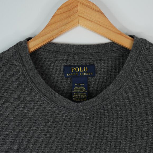 Polo Ralph Lauren Shirt Mens XL Gray Long Sleeve Waffle Knit Thermal Base Layer - Picture 4 of 7